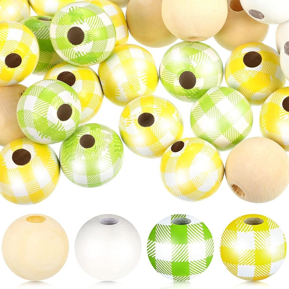 160 Pieces Plaid Wood Bead Natural Wood Beads Rustic Colored Craft Fresh Colors